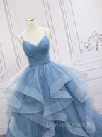 Blue Tulle Long Prom Dresses, Blue Tulle Formal Dresses Sweet 16 Dresses