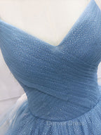 Blue Tulle Long Prom Dress, Blue Tulle Prom Dress Sweet 16 Dresses