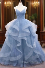 Blue Tulle Long Prom Dresses, Blue Tulle Formal Dresses Sweet 16 Dresses