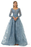 Tulle Long Sleeve Appliques Beading Prom Dresses