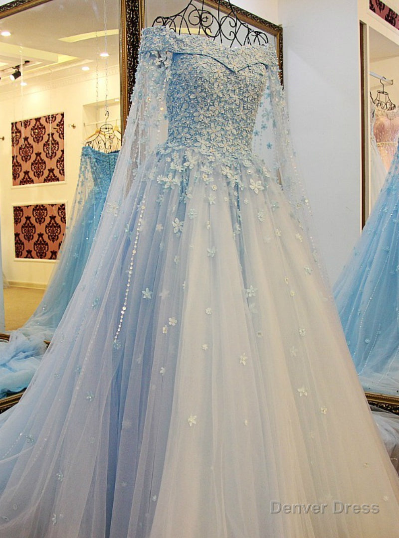 Blue Tulle Off The Shoulder Appliques Beading Wedding Dresses Main image
