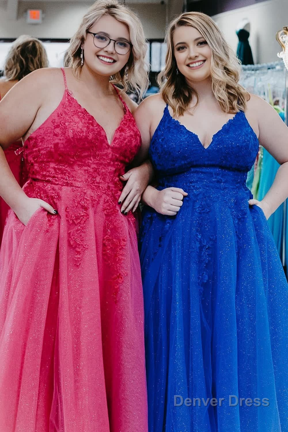 Blue Tulle Plus Size Long Prom Dresses with Appliques Secondary image