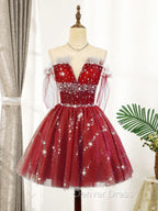 Blue Tulle Sequin Short Prom Dresses, Puffy Blue Homecoming Dresses