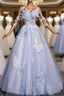 Blue Tulle Sequins Butterfly Prom Dresses