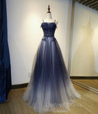 Blue tulle sequins long prom Dress blue Prom Dresses