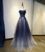 Blue tulle sequins long prom Dress blue Prom Dresses