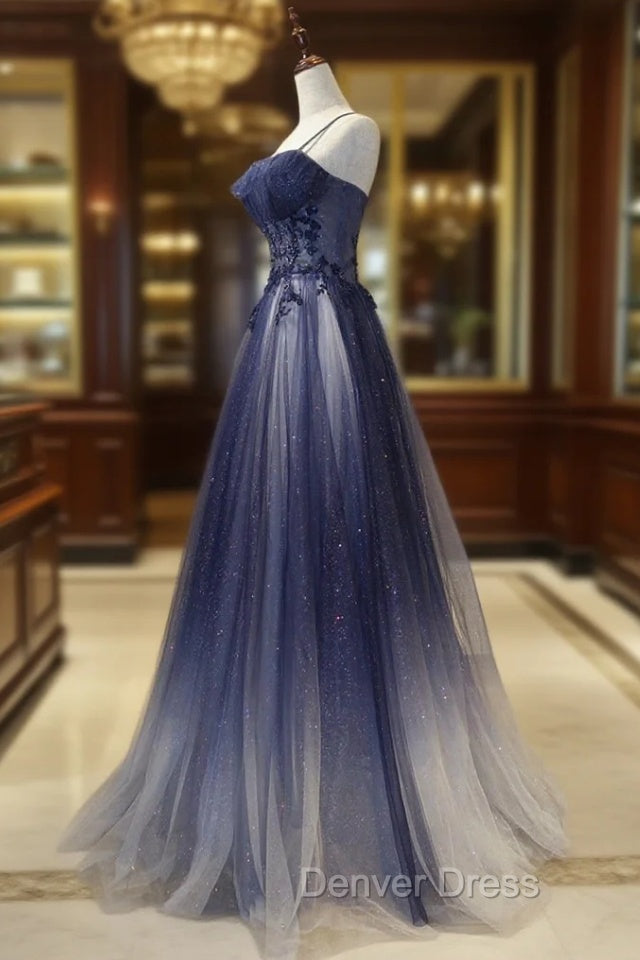 Blue tulle sequins long prom Dress blue Prom Dresses Main image