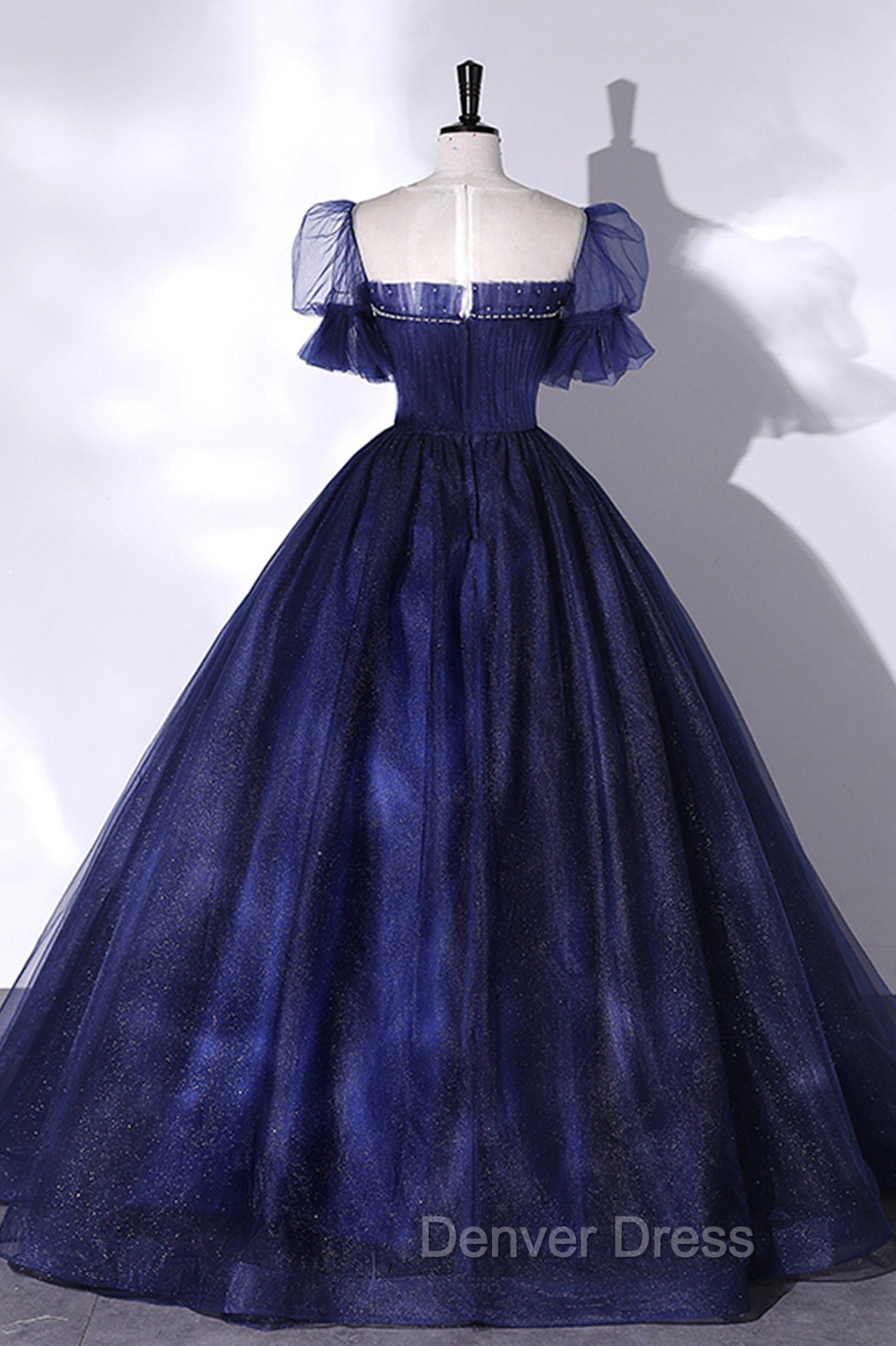Blue Tulle Sequins Long Prom Dresses Blue Prom Gowns