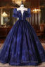 Blue Tulle Sequins Long Prom Dresses Blue Evening Gown