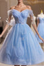 Blue Tulle Sequins Off the Shoulder Butterfly Homecoming Dresses