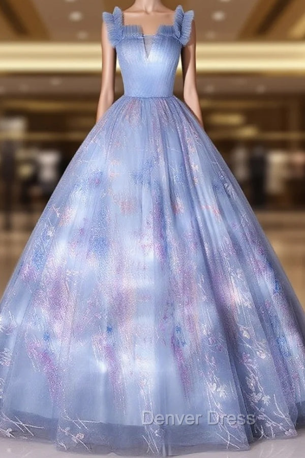 Blue Tulle Sequins Pleats Off the Shoulder Quinceanera Dresses Main image