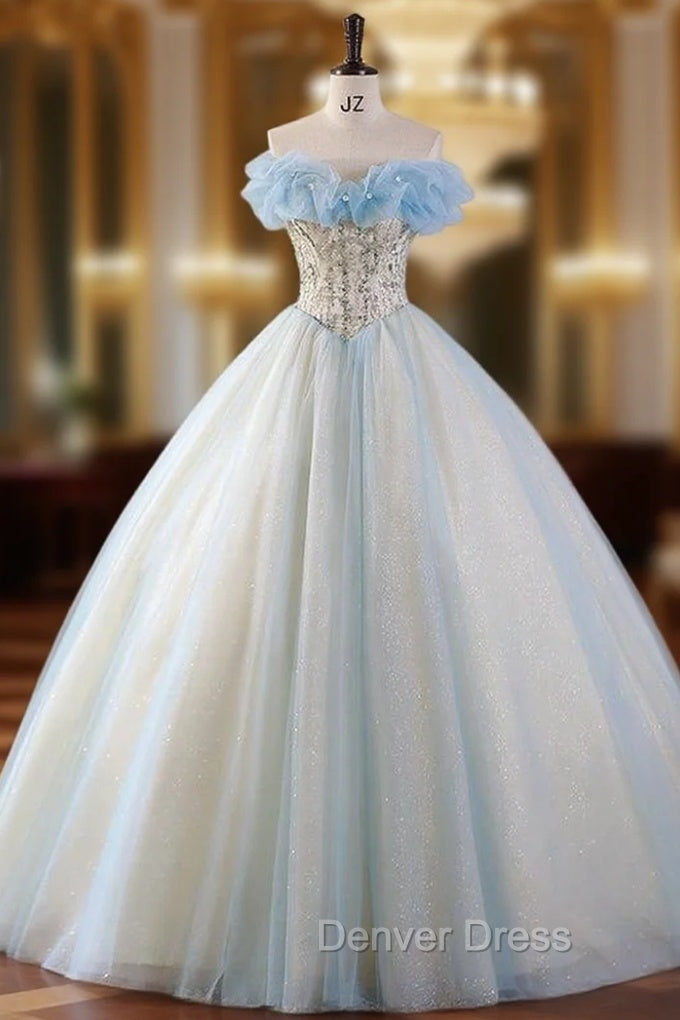 Blue Tulle Sequins Quinceanera Dresses