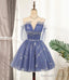Blue Tulle Sequins Short A Line Homecoming Dress Prom Dresses