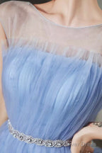 Blue Tulle Short Prom Dress, Cute Round Neck Layered Blue Party Dress