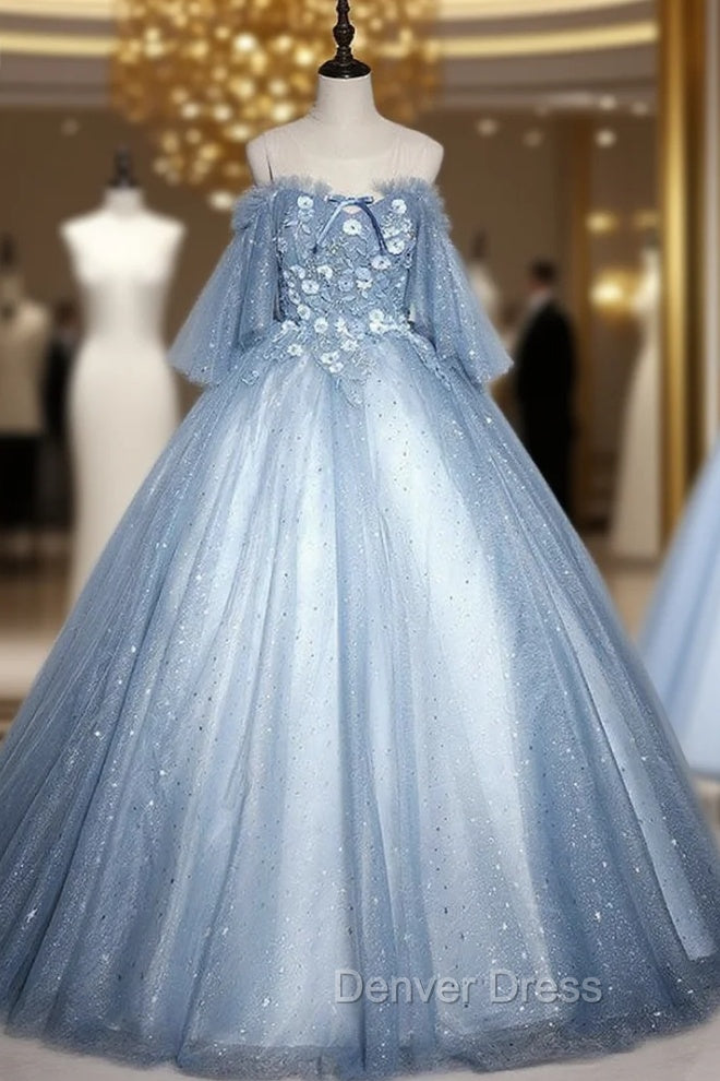 Blue Tulle Star Sequins 3D Appliques Quinceanera Dresses Main image