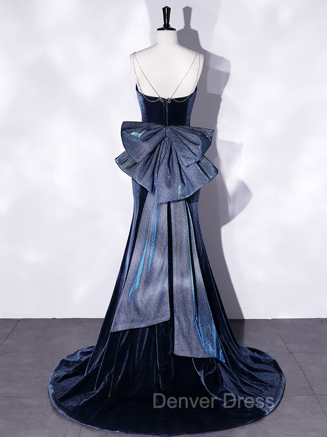 Blue Unique Mermaid Velvet Long Prom Dress, Velvet Prom Dresses