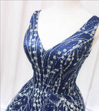 Blue V Neckline Lace Tulle Floor Length Prom Dress, Blue Prom Dress