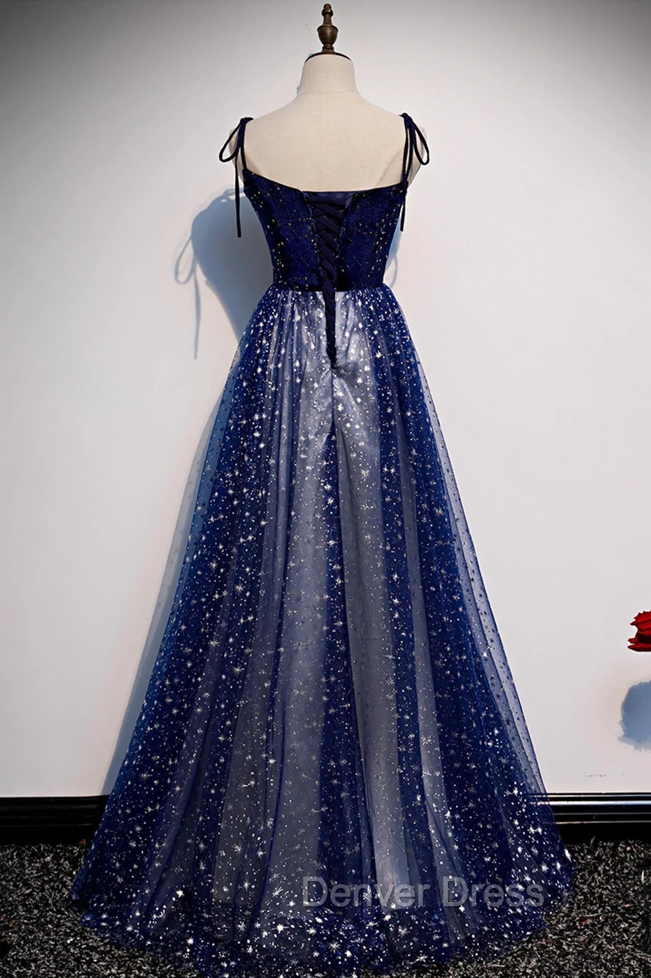 Blue Velvet Tulle Long Prom Dresses, A-Line Evening Party Dresses