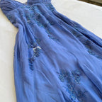 Blue Vintage Elegant V Neck Exquisite Embroidery Applique Beading Long Chiffon Prom Dress Prom Gowns Prom Dresses