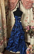Blue Vintage Rhinestone Embellished Elegant Long Pleated Ball Gowns Prom Dresses