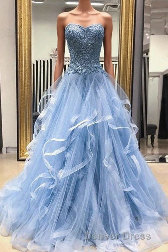 Gorgeous A Line Sweetheart Appliques Lace Prom Dresses with Ruffles Main image