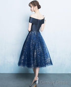 Blue A Line Off Shoulder Short Prom Dress Homecoming Dresses