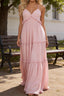 Blush A-line V Neck Sleeveless Floor-Length Chiffon Prom Dress Long Prom Dresses Backless with Pleated Ruffles