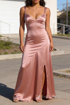 Blush Pink Asymmetrical Bridesmaid Dresses with Slit