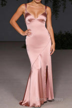 Blush Pink Asymmetrical Bridesmaid Dresses with Slit