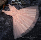 Blush Pink Lace Appliqued Tulle Homecoming Dress,Prom Dresses