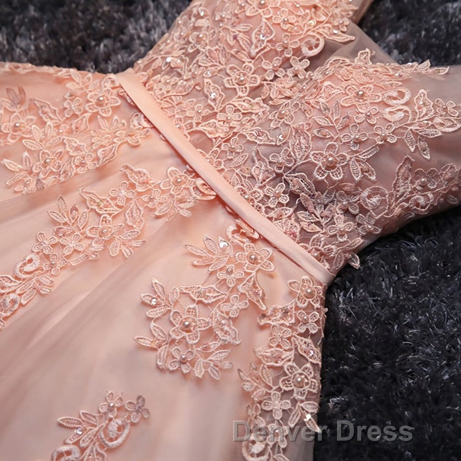 Blush Pink Lace Appliqued Tulle Homecoming Dress,Prom Dresses