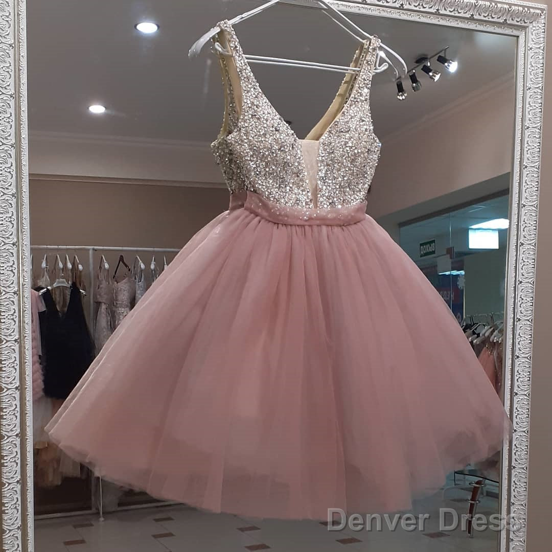 Blush Pink Tulle And Sequined Top Dress Homecoming Dresses Main image