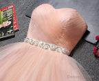 Blush Pink Tulle Strapless Sweetheart Neck Short Prom Dress,Mini Homecoming Dresses