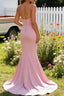 Blush Pink V Neck Mermaid Spaghetti Straps Long Prom Dresses