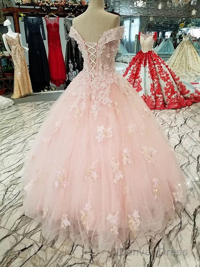 Blush Pink Wedding Dresses Ball Gowns Off Shoulder With 3D Lace Flowers Secondary image
