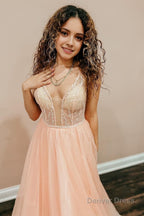 Blush V Neck Sequins Prom Dresses