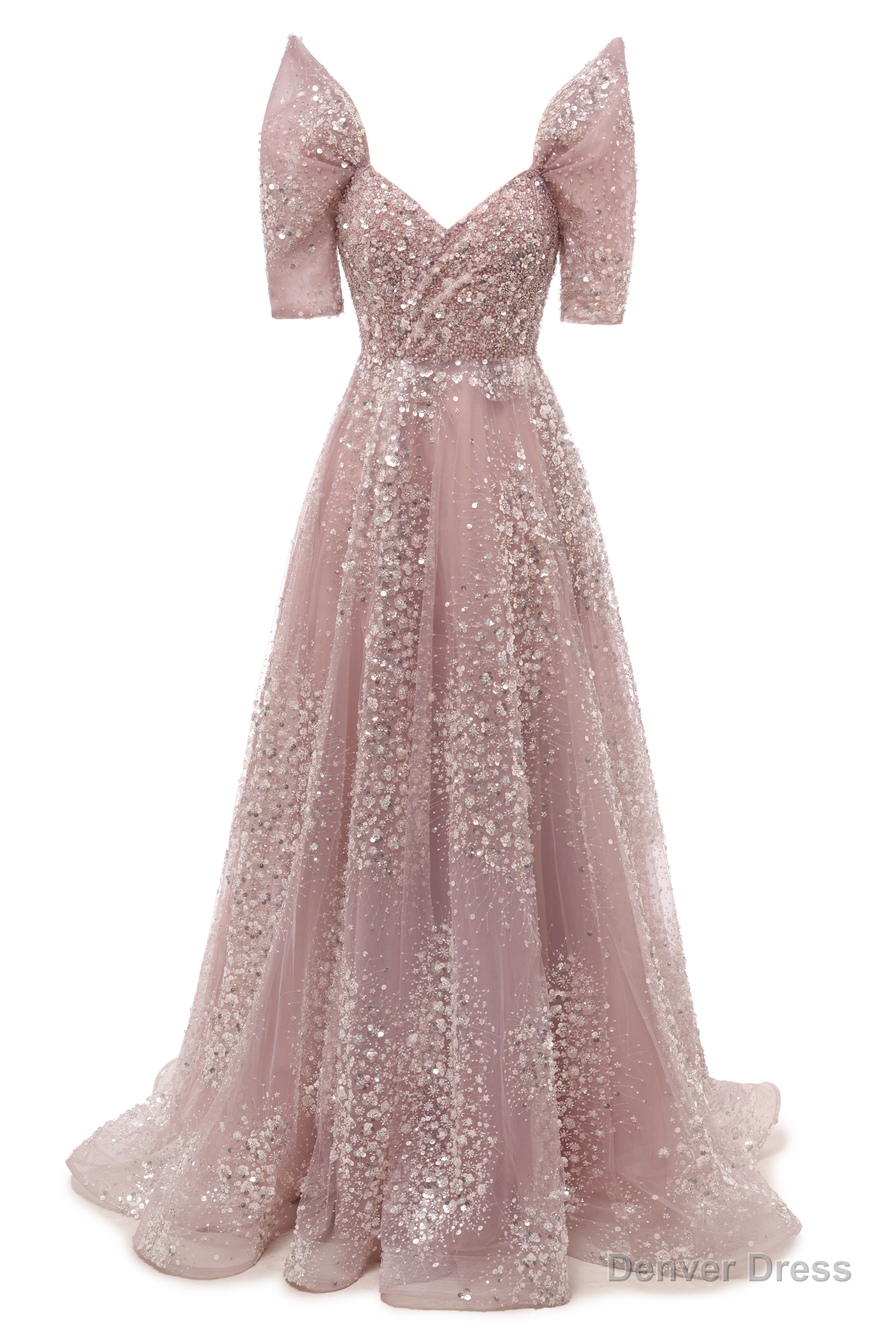 Blushing Pink Lace Crystal Sequin Long Prom Dresses Luxury Evening Gowns Vintage Party Dresses Main image