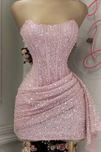 Blushing Pink Sequins Cocktail Dress Woman Elegant Wedding Prom Dress Gown Mini Graduation Dress Vestido De GraduacióN Vestido De Fiesta Homecoming Dresses