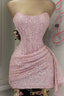 Blushing Pink Sequins Cocktail Dress Woman Elegant Wedding Prom Dress Gown Mini Graduation Dress Vestido De GraduacióN Vestido De Fiesta Homecoming Dresses