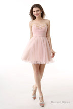 Blushing Pink Sweetheart Beaded A Line Short Homecoming Dresses