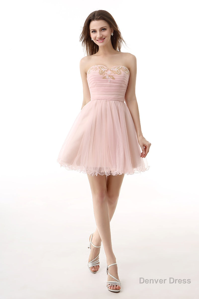 Blushing Pink Sweetheart Beaded A Line Short Homecoming Dresses
