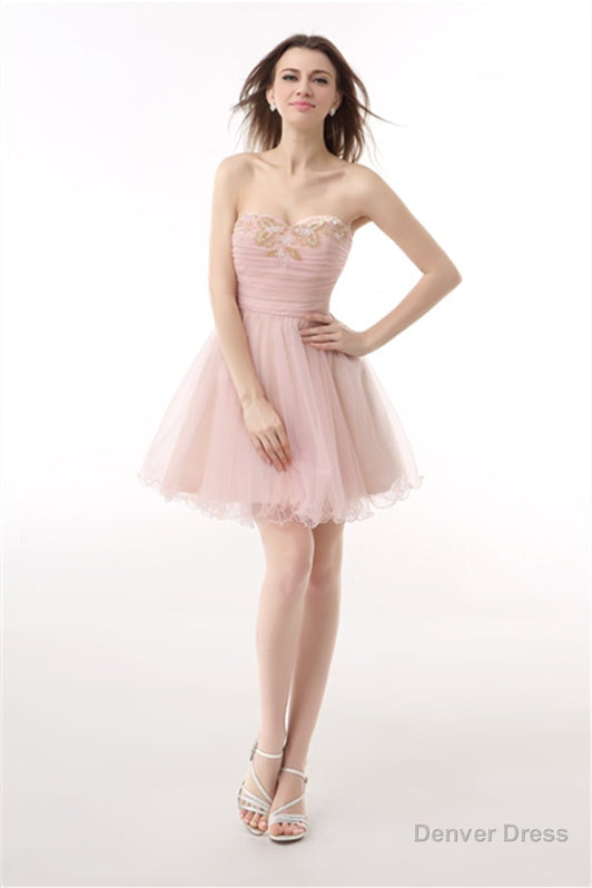 Blushing Pink Sweetheart Beaded A-line Short Homecoming Dresses