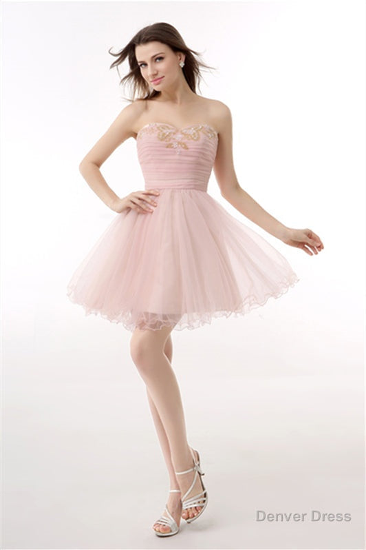 Blushing Pink Sweetheart Beaded A Line Short Homecoming Dresses