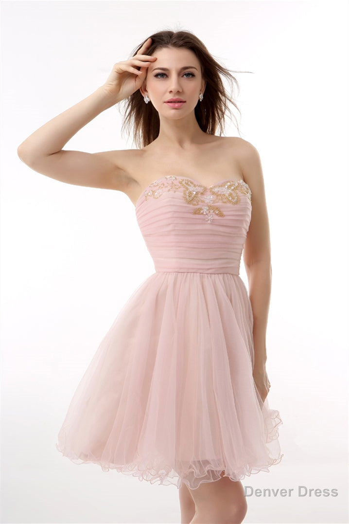 Blushing Pink Sweetheart Beaded A Line Short Homecoming Dresses Main image