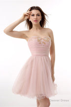 Blushing Pink Sweetheart Beaded A Line Short Homecoming Dresses