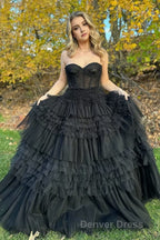 Blushing Pink Tulle Ruffle Layers Lace-Up Back A-Line Prom Dresses