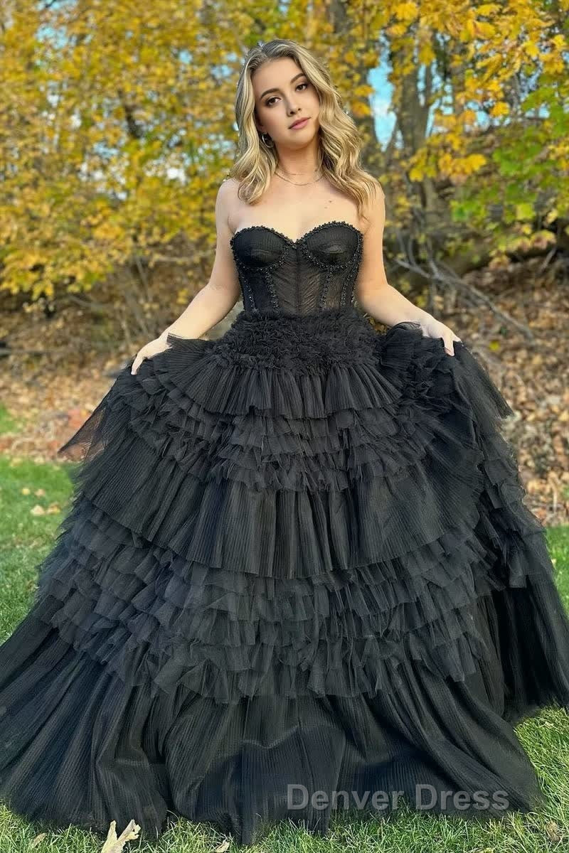 Blushing Pink Tulle Ruffle Layers Lace-Up Back A-Line Prom Dresses