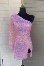 Bodycon One Shoulder Sequins Homecoming Dresses