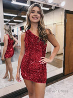 Bodycon One Shoulder Sequins Homecoming Dresses