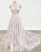 Boho Wedding Dresses V Neck Lace Embroidery